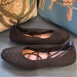 Rothy’s The Square Wrap Black Ballerina Laced Flat Shoe Women’s W9 - retired